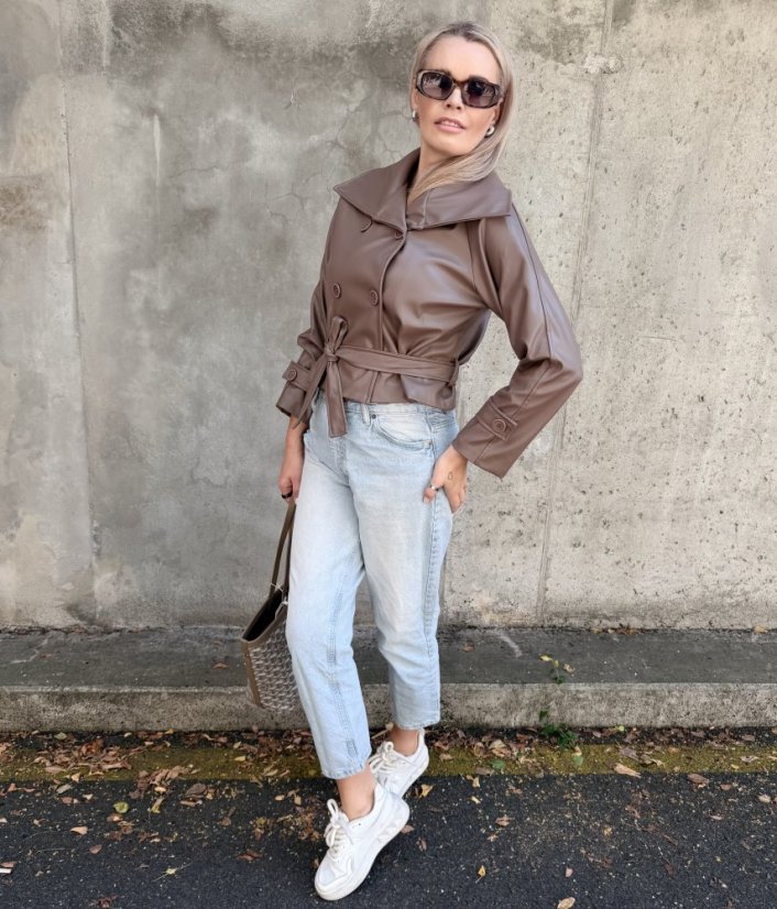 Mokka hnědý koženkový trendy kabátek LUX CELINA