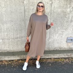 Mokka hnědé dlouhé máslové šaty volného střihu LIFE