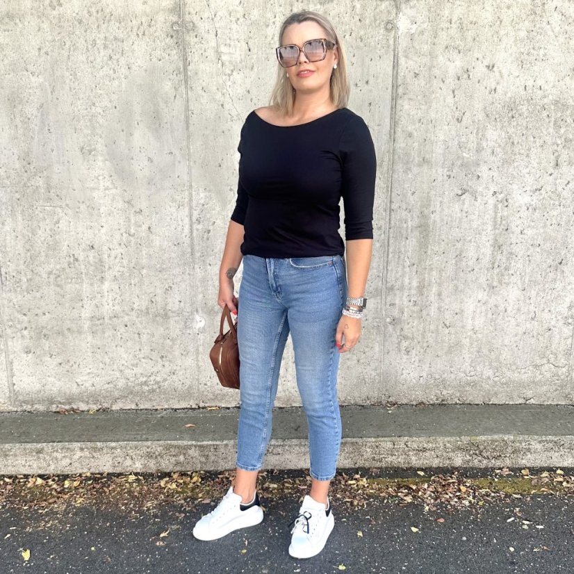 Černé basic tričko s 3/4 rukávem EDENA