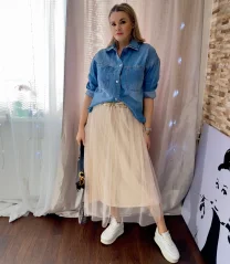 Béžová dlouhá tylová sukně LAVIRIA