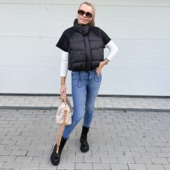 Černá prémiová péřová vesta s pleteným detailem ASPEN