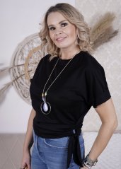 Černé tričko s uzlíkema náhrdelníkem KEIRA