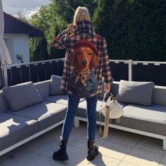 Hnědo-modrý stylový neoprenový kabát ENERGY DOGUE