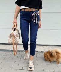 Tmavě modré džíny MOM FIT LUXORIOS