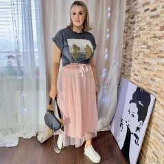 Pudrově růžová dlouhá tylová sukně LAVIRIA