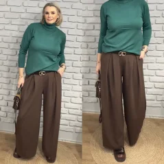 Čokoládově hnědé široké kalhoty s páskem AMIS