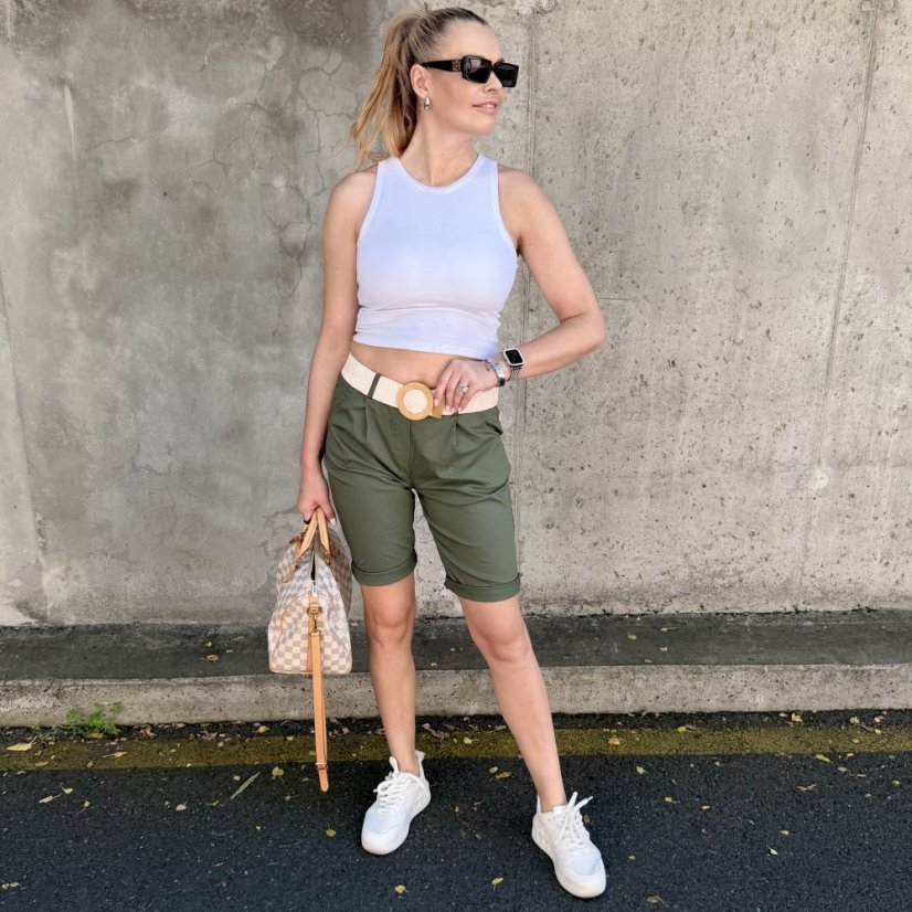 Khaki bermudy s elastickým páskem RIVIERA