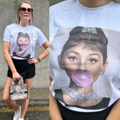 Bílé bavlněné tričko s potiskem BUBBLE GUM GIRL