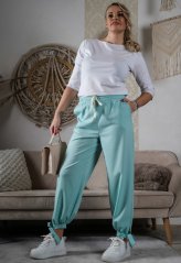 Mintové kalhoty se zavazováním na nohavici STEMPSY