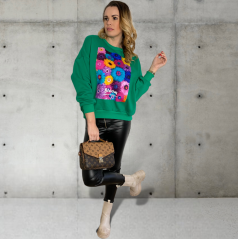 Zelená OVERSIZE mikina s potiskem BLOOM