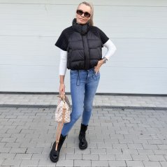 Černá prémiová péřová vesta s pleteným detailem ASPEN