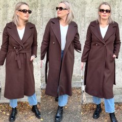 Čokoládově hnědý dlouhý flaušový kabát FIRENZE