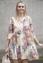 Krémové boho šaty s barevnými květy BOHO BLOOM