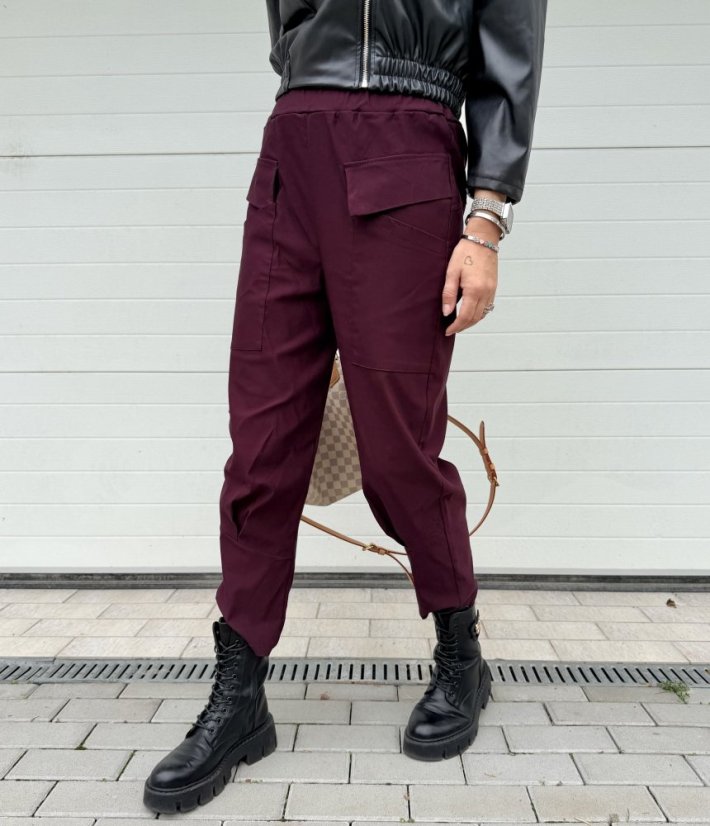 Burgundy červené elastické trendy kalhoty LUX ALORA