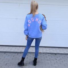 Světle modrá prémiová mikina s růžovým nápisem DOG MOM