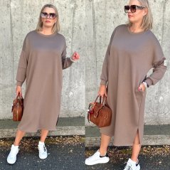 Mokka hnědé dlouhé máslové šaty volného střihu LIFE