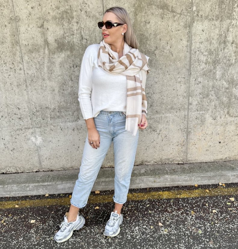 Bílo - béžová maxi šála GEOMETRIC STYLE