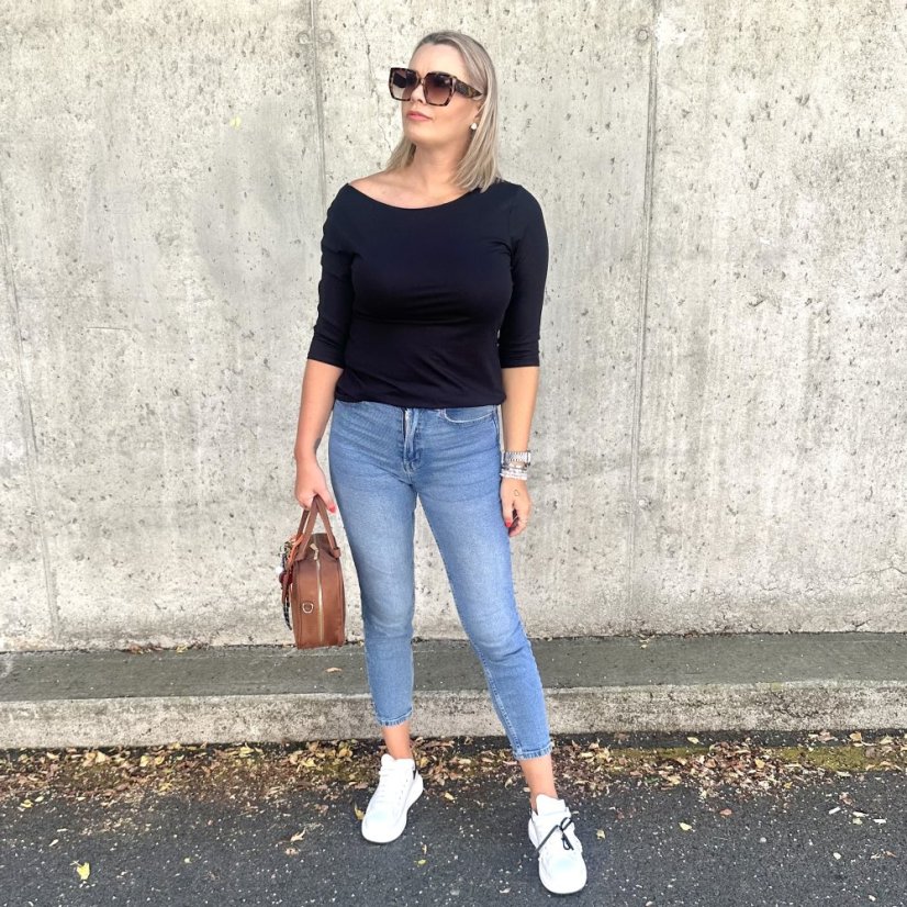 Černé basic tričko s 3/4 rukávem EDENA