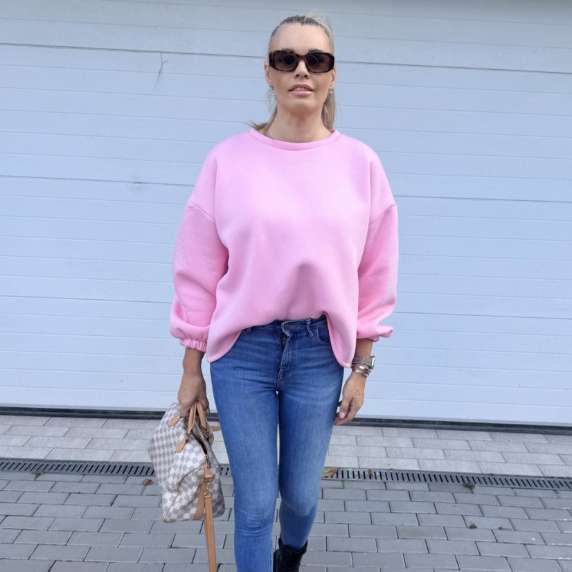 Růžová prémiová mikina s modrým nápisem DOG MOM