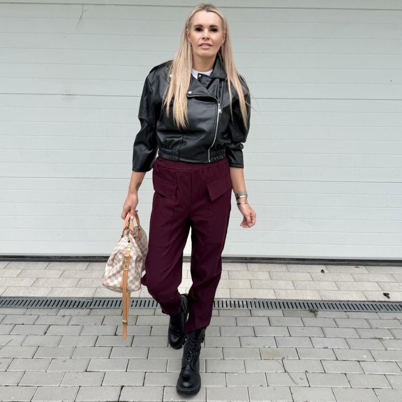 Burgundy červené elastické trendy kalhoty LUX ALORA
