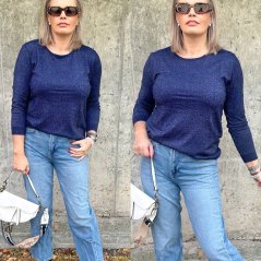Tmavě modrý svetřík se stříbrnou nitkou SHINE