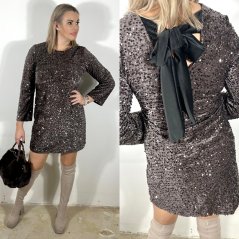 Mokka hnědé celoflitrové šaty s mašlí na zádech GLITTER BOWL