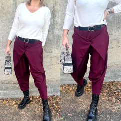 Purpurově fialové trendy kalhoty s páskem v 7/8 délce ARIA