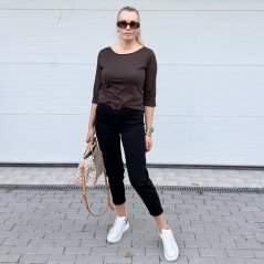 Čokoládově hnědé basic tričko s 3/4 rukávem EDENA
