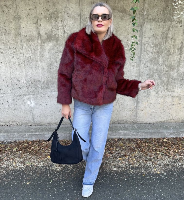 Burgundy červený krátký kožich GLAM FUR