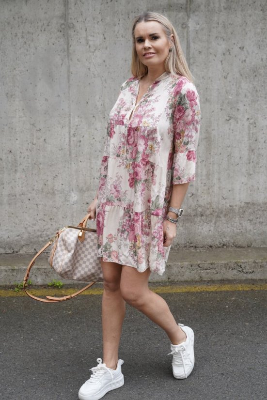 Krémové boho šaty s bordó květy BOHO BLOOM