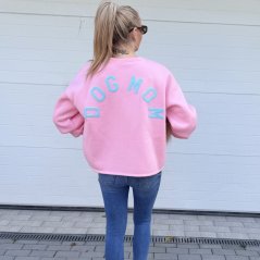 Růžová prémiová mikina s modrým nápisem DOG MOM