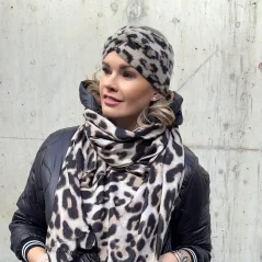 Béžová teplá pletená čelenka LEOPARD