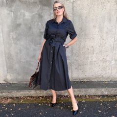 Antracitově šedé dlouhé trendy košilové šaty s vázáním CELESTE