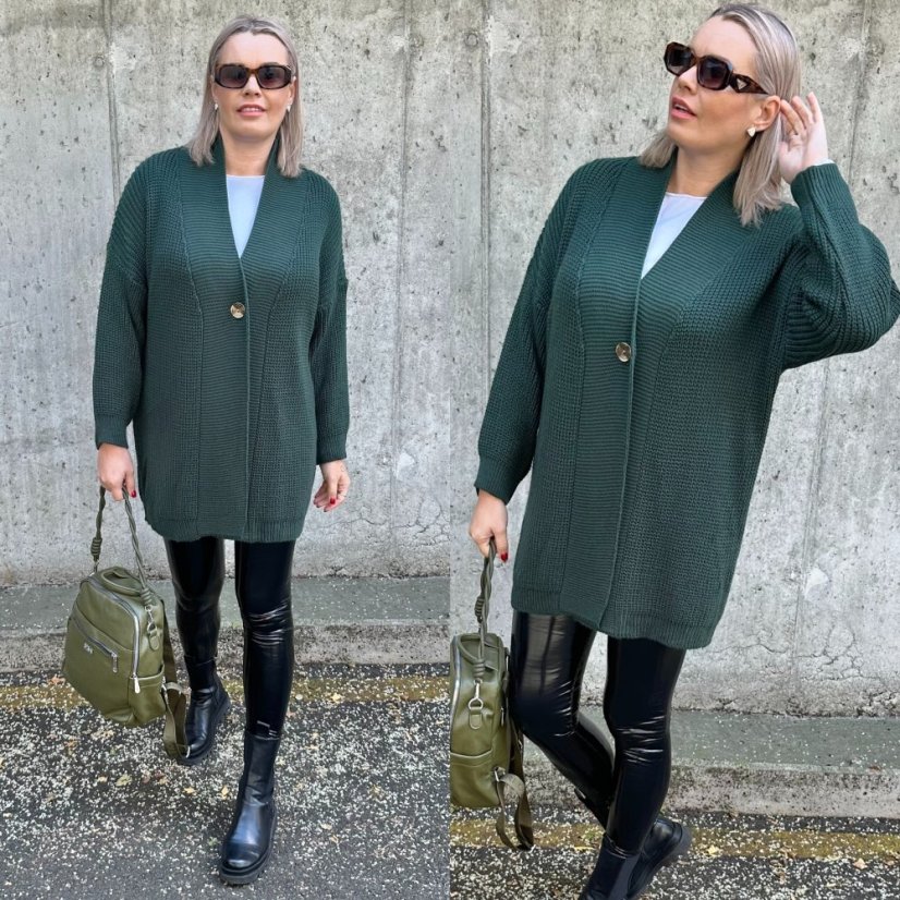 Smaragdově zelený kardigan s knoflíkem LEONES