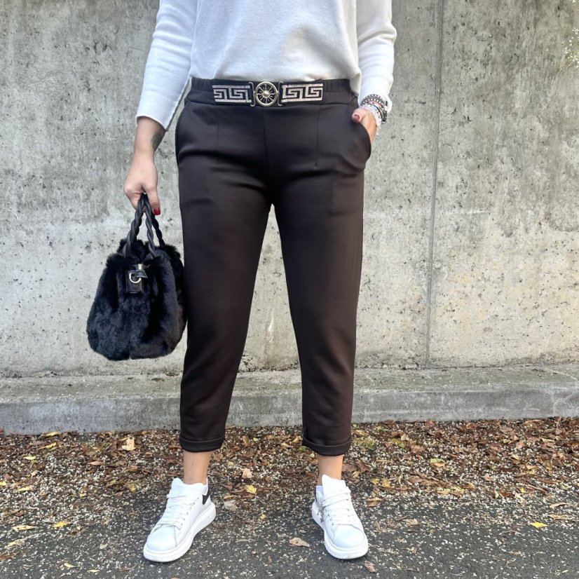 Čokoládově hnědé kalhoty z máslového materiálu VERSON