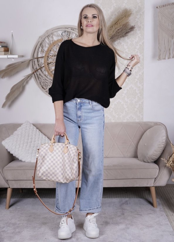 Černý svetřík netopýřího střihu s mašlí na zádech BELLA BOW