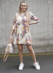 Krémové boho šaty s barevnými květy BOHO BLOOM