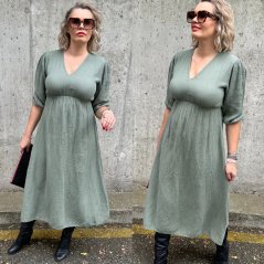 Khaki dlouhé mušelínové šaty TEXASS