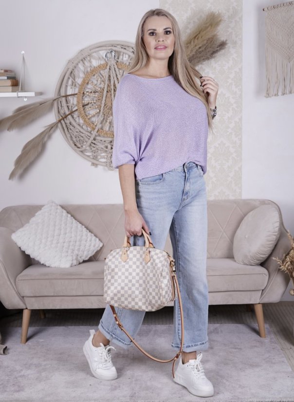 Světle fialkový svetřík netopýřího střihu s mašlí na zádech BELLA BOW