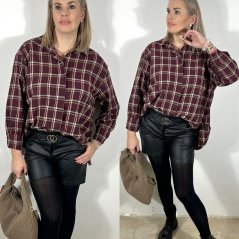 Burgundy červená flanelová kostkovaná košile NOELLA