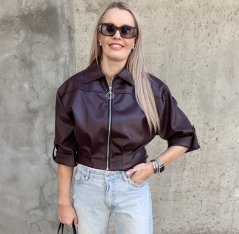 Burgundy červená koženková trendy bunda LUX BROOKLYN