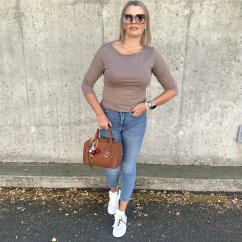 Mokka hnědé basic tričko s 3/4 rukávem EDENA