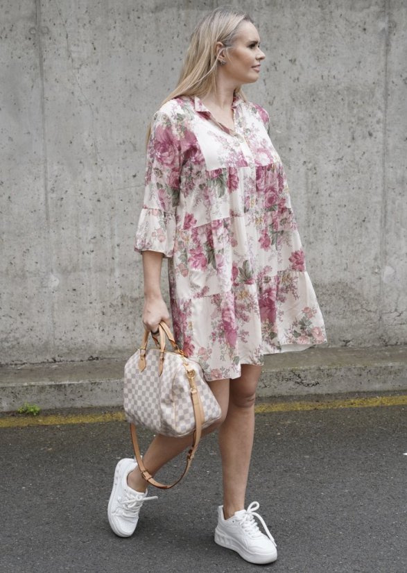 Krémové boho šaty s bordó květy BOHO BLOOM