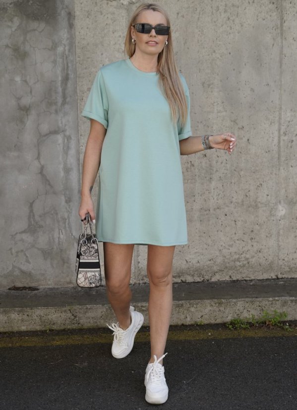 Mintové basic oversize šaty z máslového materiálu RELAX