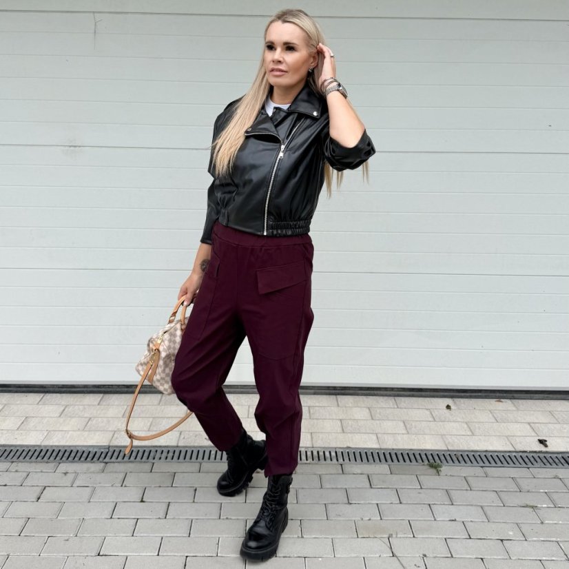 Burgundy červené elastické trendy kalhoty LUX ALORA