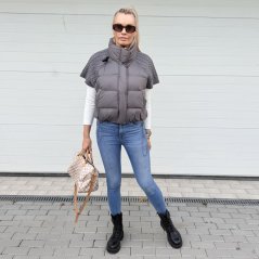 Šedá prémiová péřová vesta s pleteným detailem ASPEN