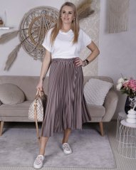 Mokka hnědá lesklá plisé sukně LINNEA